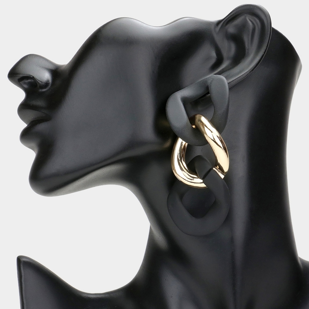 Black Chain Link Dangle Earrings 3.25 Inch Cute Drop Gold Fashion Jewelry
